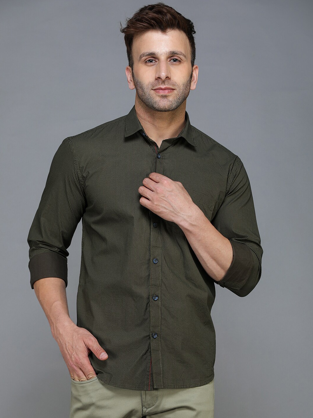 

TQS Men Green Standard Micro Checks Checked Casual Shirt