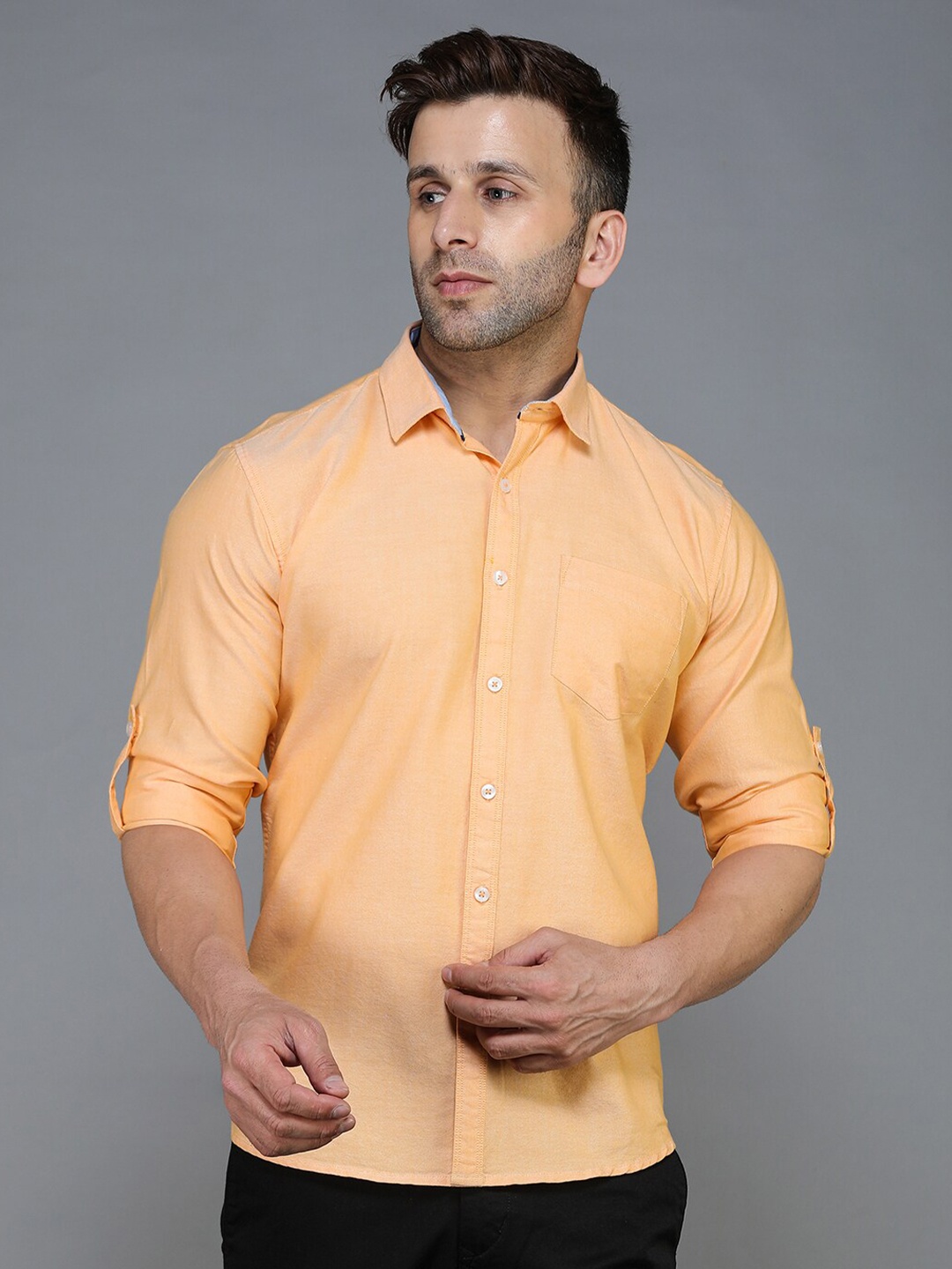 

TQS Men Orange Standard Casual Shirt