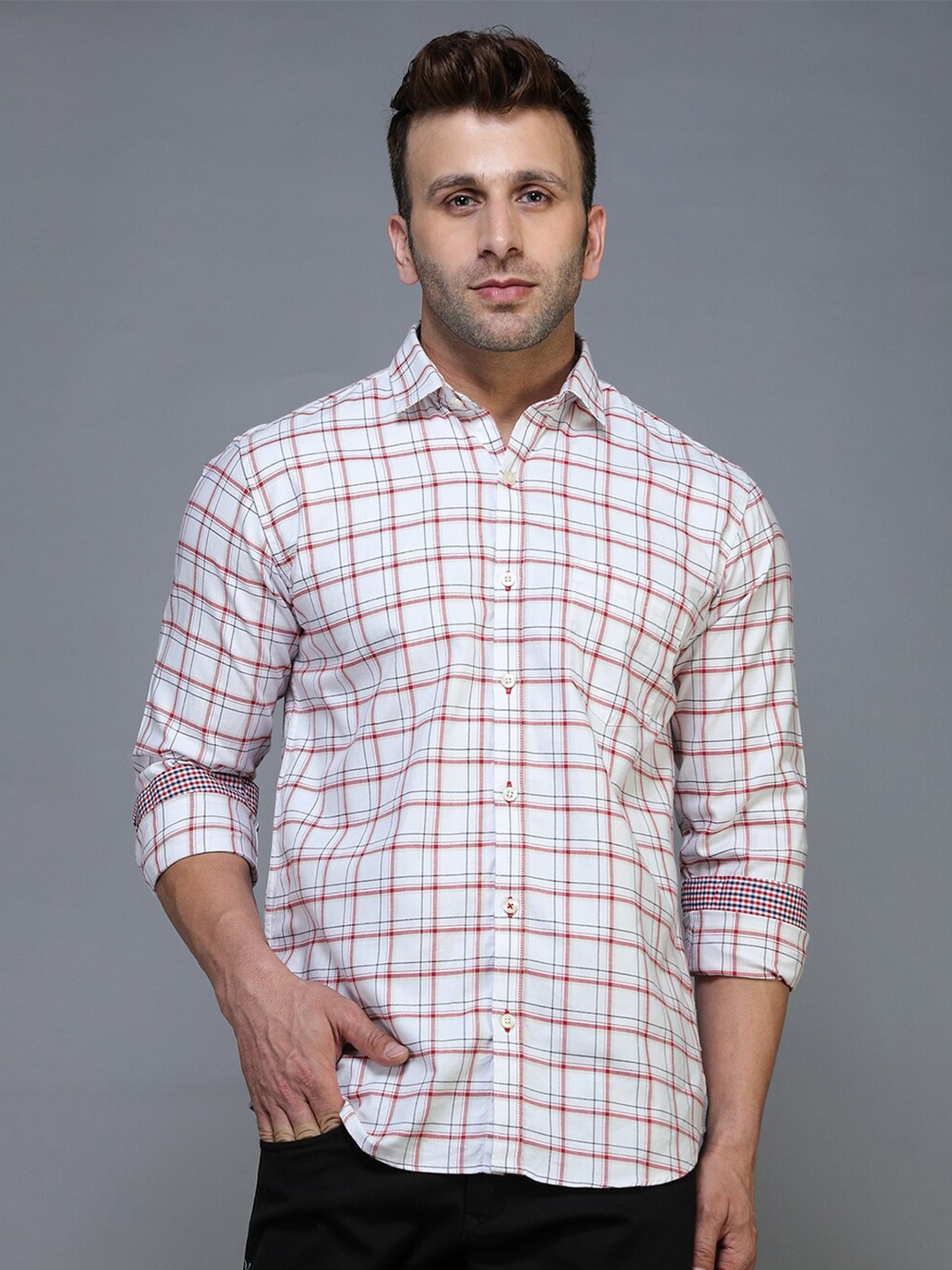 

TQS Men White Standard Checked Casual Shirt