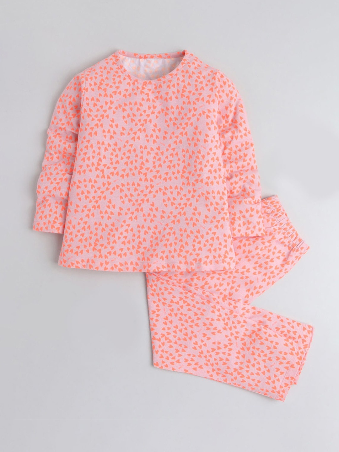 

Hopscotch Girls Grey & Pink Printed Cotton Night Suit