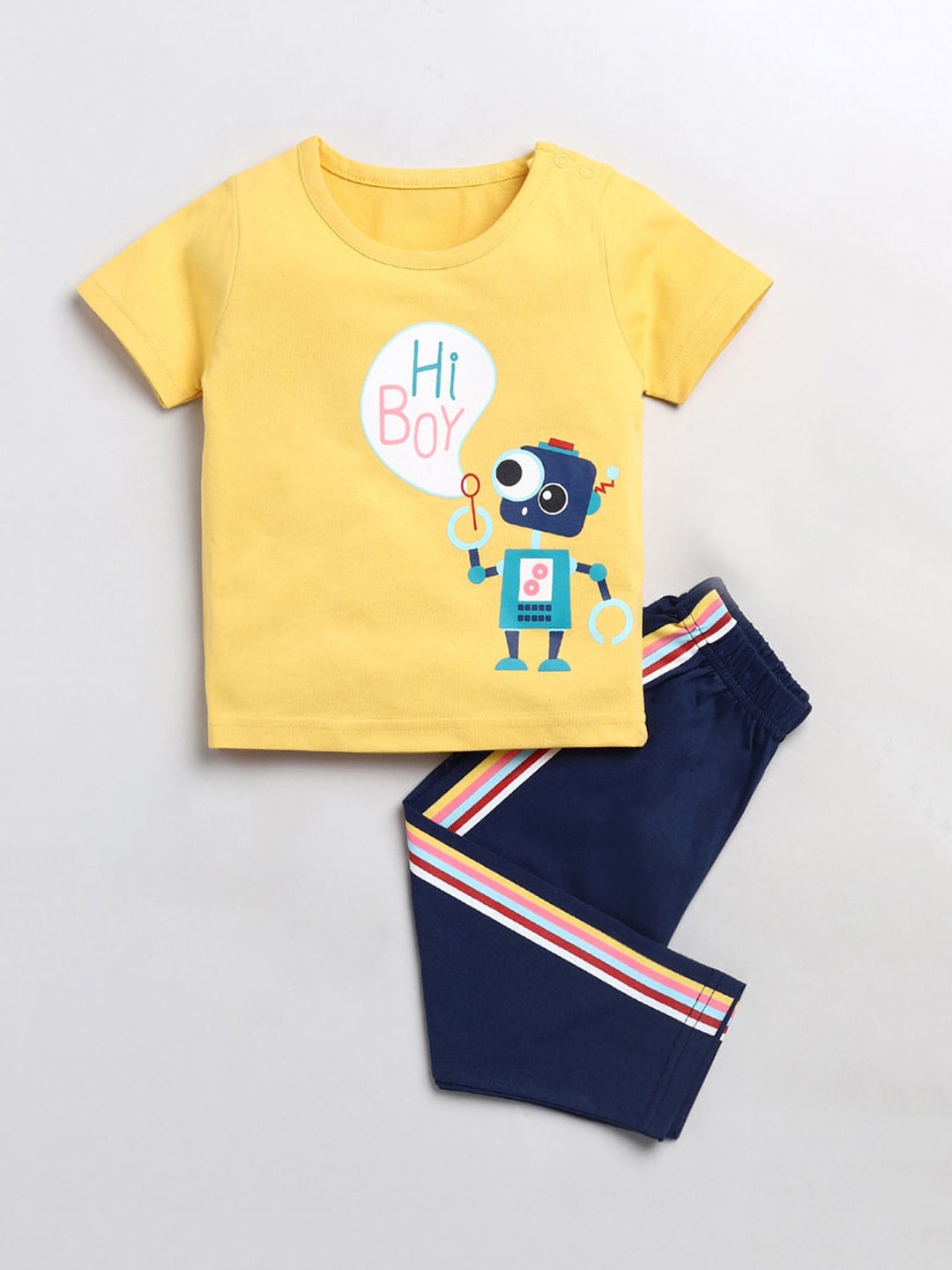 

Hopscotch Boys Yellow & White Printed Pure Cotton Night suit