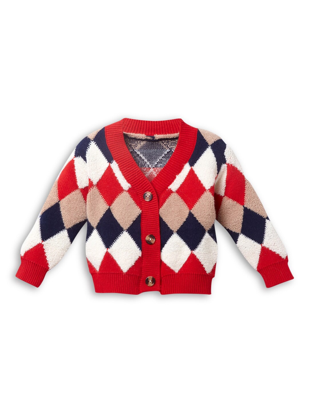 

Hopscotch Girls Red & White Printed Cardigan