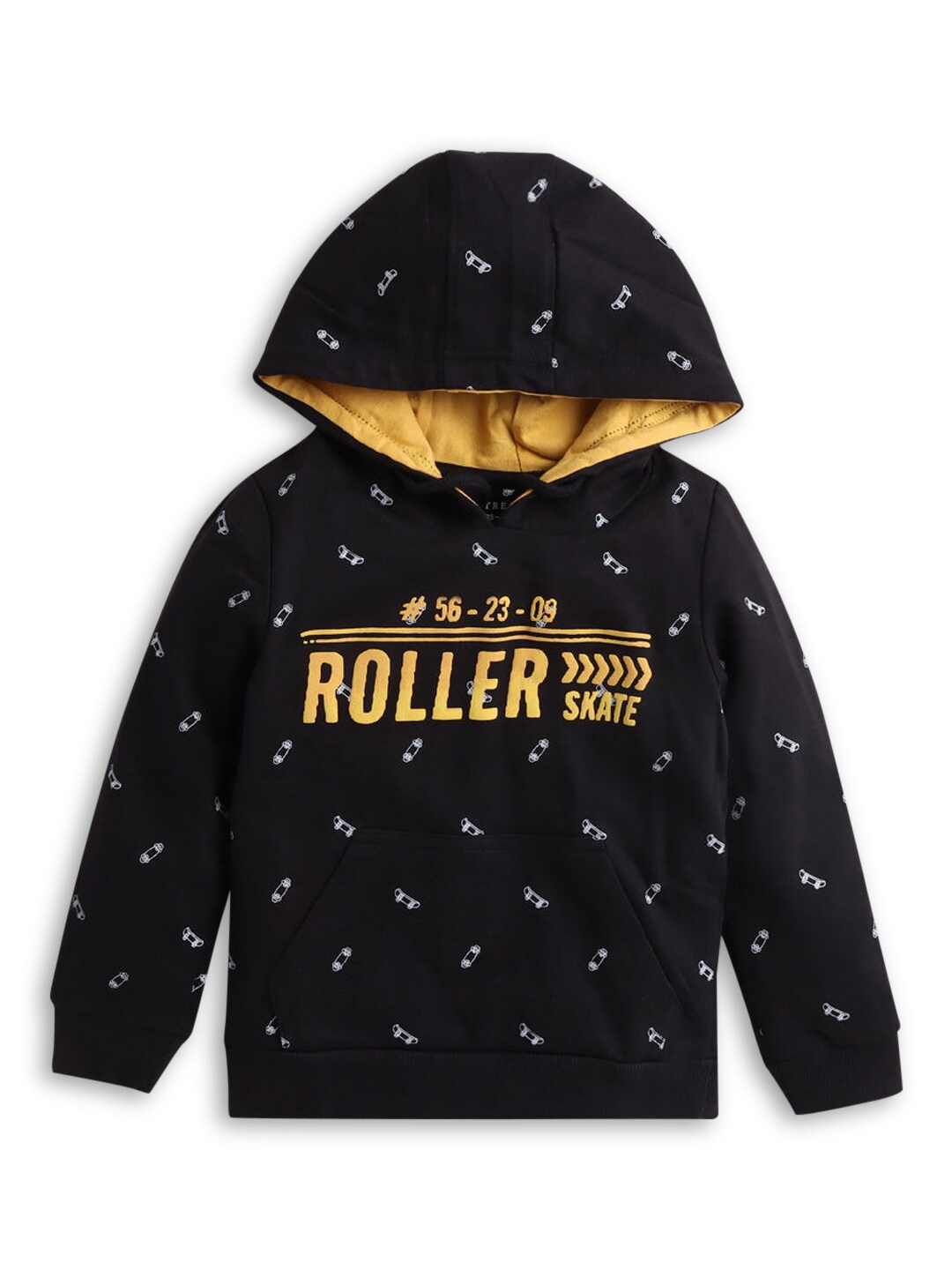 

Hopscotch Boys Black Printed Hooded Sweatshirt