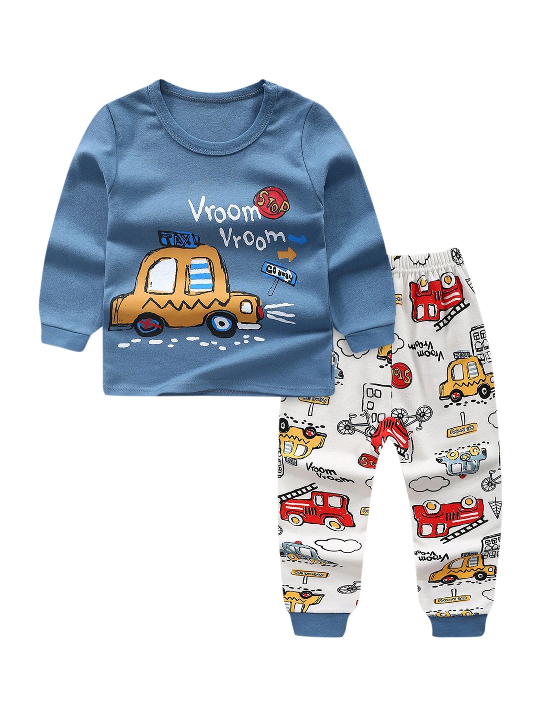 

Hopscotch Unisex Kids Blue & White Printed Night suit