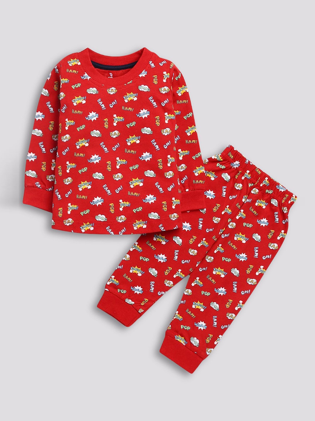 

Hopscotch Girls Red & White Printed Night suit