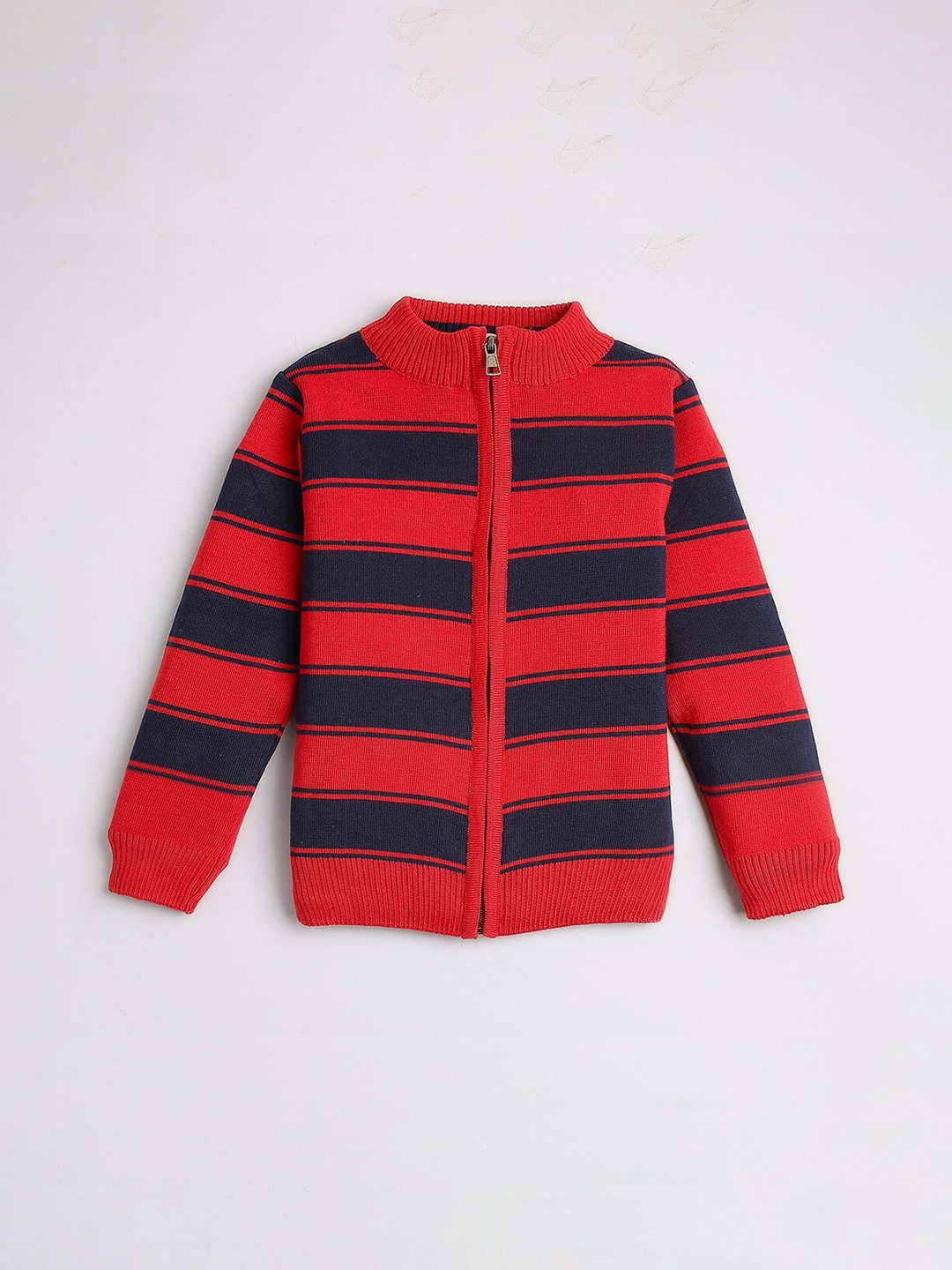 

Hopscotch Boys Maroon & Blue Striped Cardigan with Zip Detail