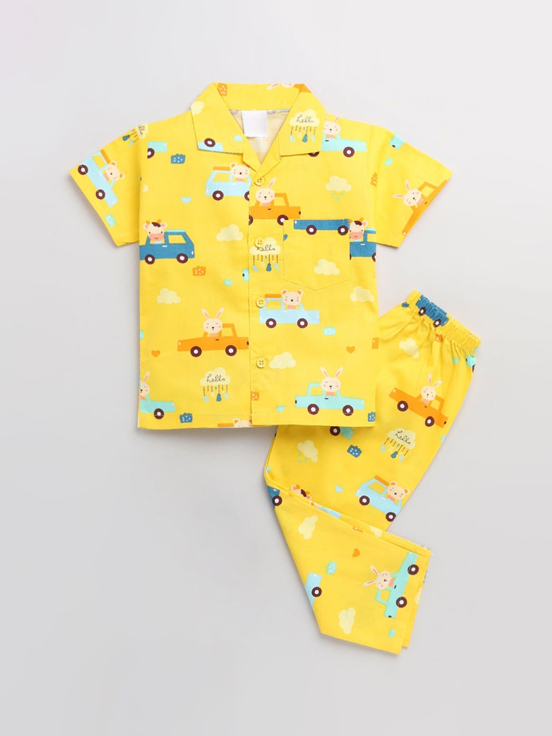 

Hopscotch Boys Yellow & White Printed Night suit