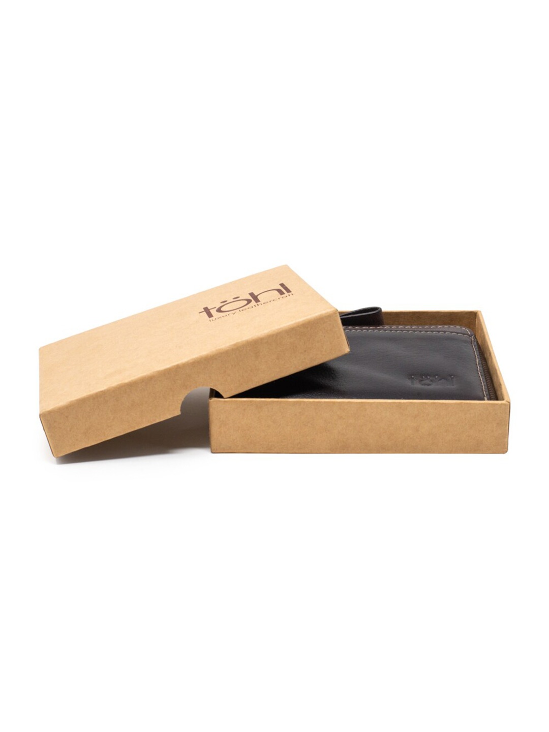 

tohl Men Brown & Black Zip Detail Leather Zip Around Wallet