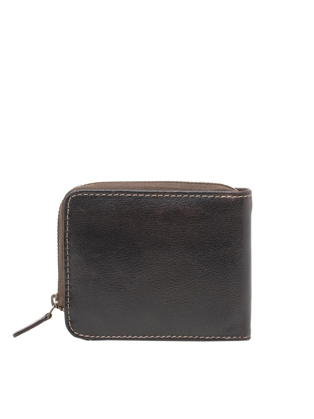 

tohl Men Brown & Black Zip Detail Leather Zip Around Wallet