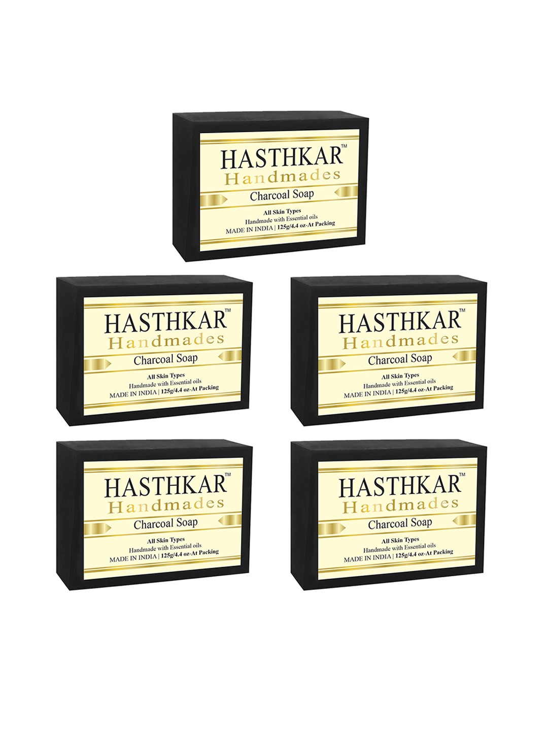 

Hasthkar Set of 5 Handmade Charcoal Soap with Glycerin & Coconut Oil - 125 g Each, Black