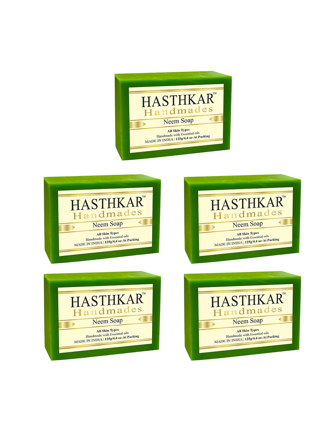 

Hasthkar Set of 5 Handmade Neem Soap for All Skin Types - 125 g Each, Green