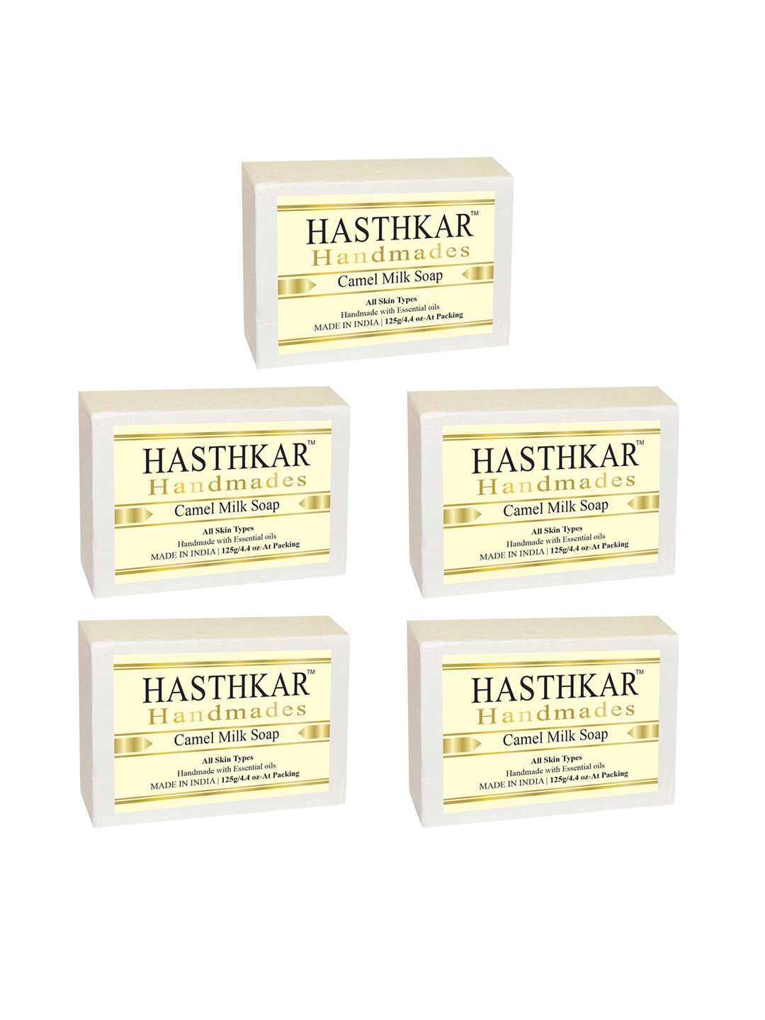 

Hasthkar Set of 5 Handmade Camel Milk Soaps for All Skin Types - 125 g Each, Off white