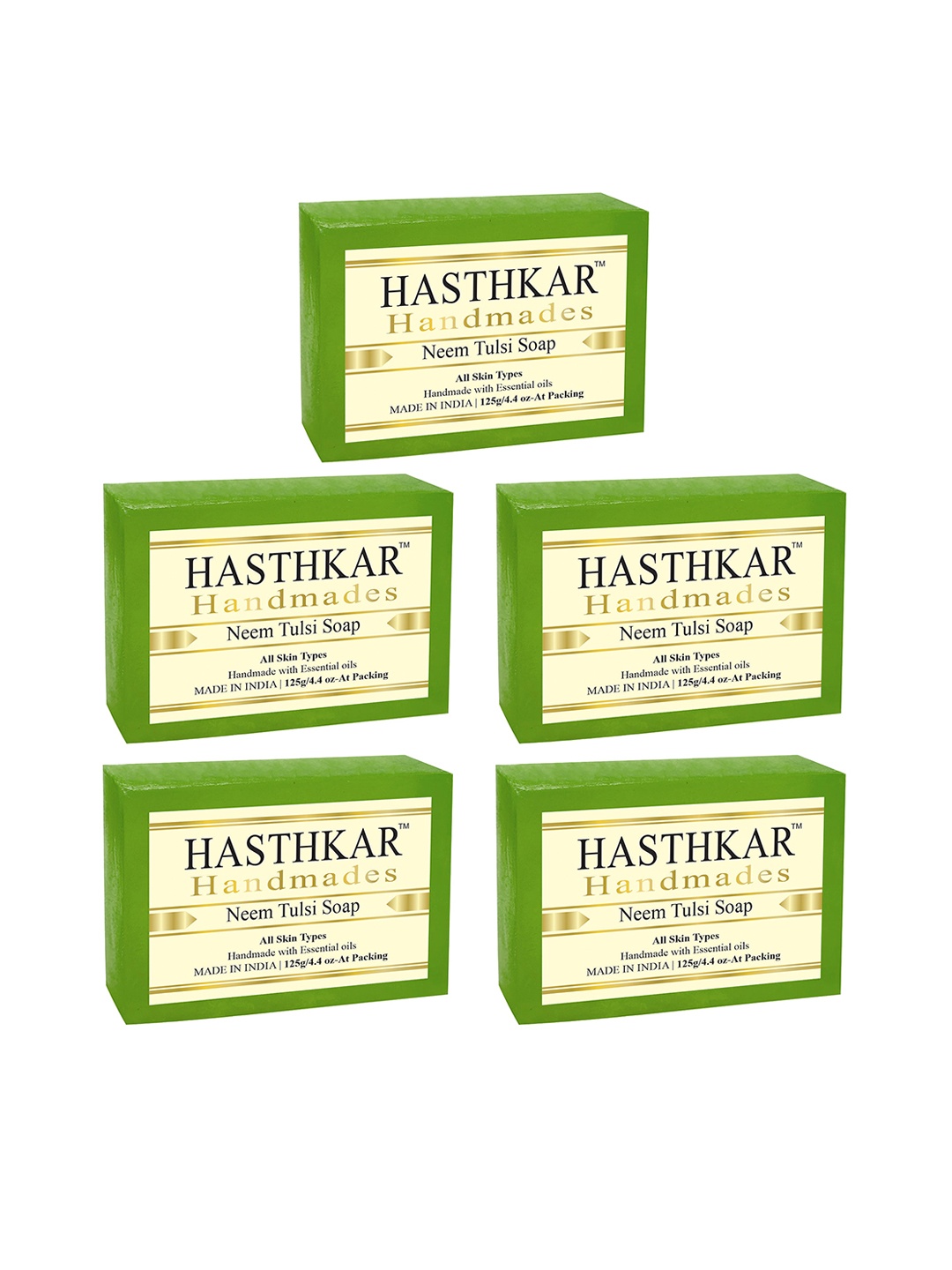 

Hasthkar Set of 5 Handmade Neem Tulsi Soap with Glycerin & Coconut Oil - 125 g Each, Green