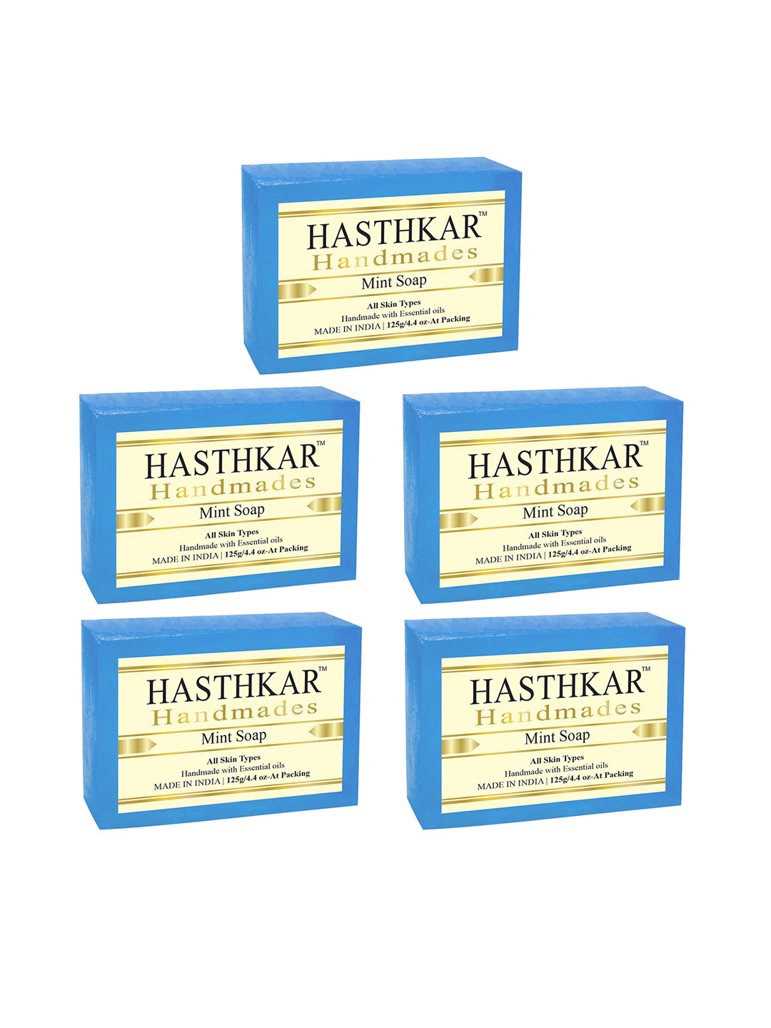 

Hasthkar Set of 5 Mint Handmade Soaps for All Skin Types - 125 g Each, Blue