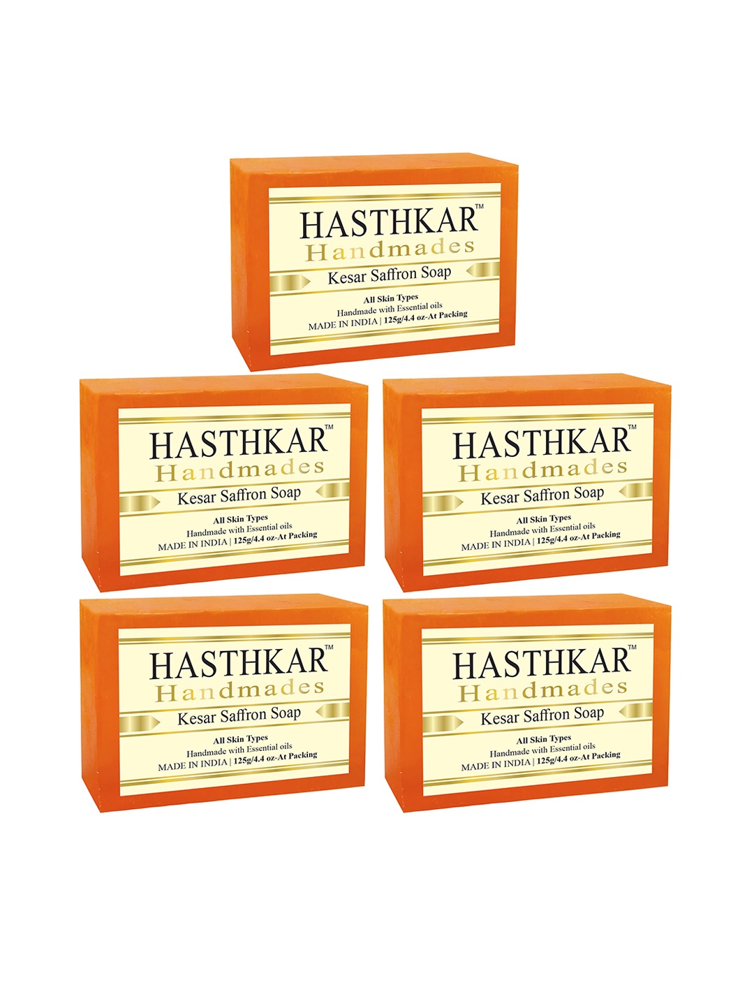 

Hasthkar Handmades Set of 5 Kesar Saffron Soaps with Coconut Oil & Glycerin - 125g each, Orange