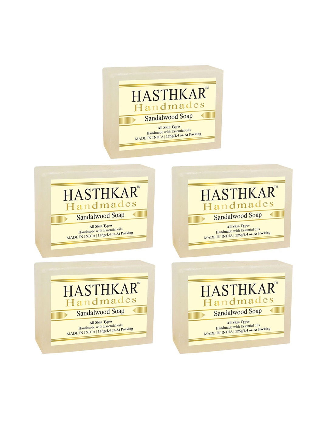 

Hasthkar Set of 5 Handmade Sandalwood Soap with Glycerin & Coconut Oil - 125 g Each, Yellow