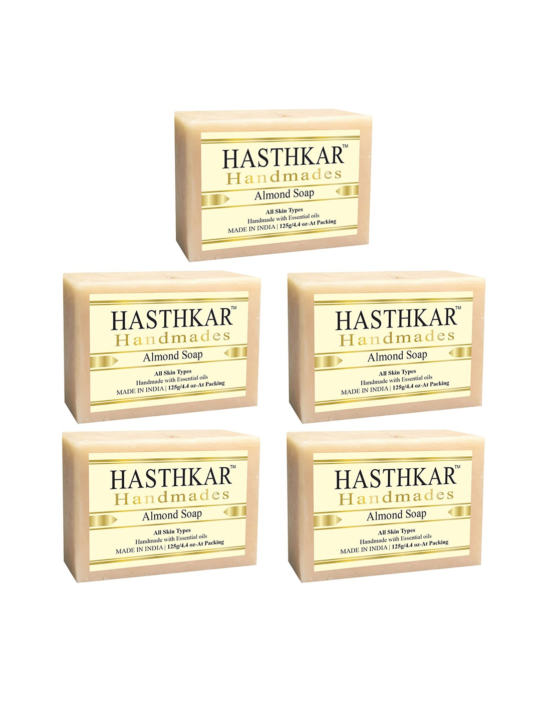 

Hasthkar Handmades Set of 5 Almond Soaps with Glycerin & Essential Oil - 125g each, Beige