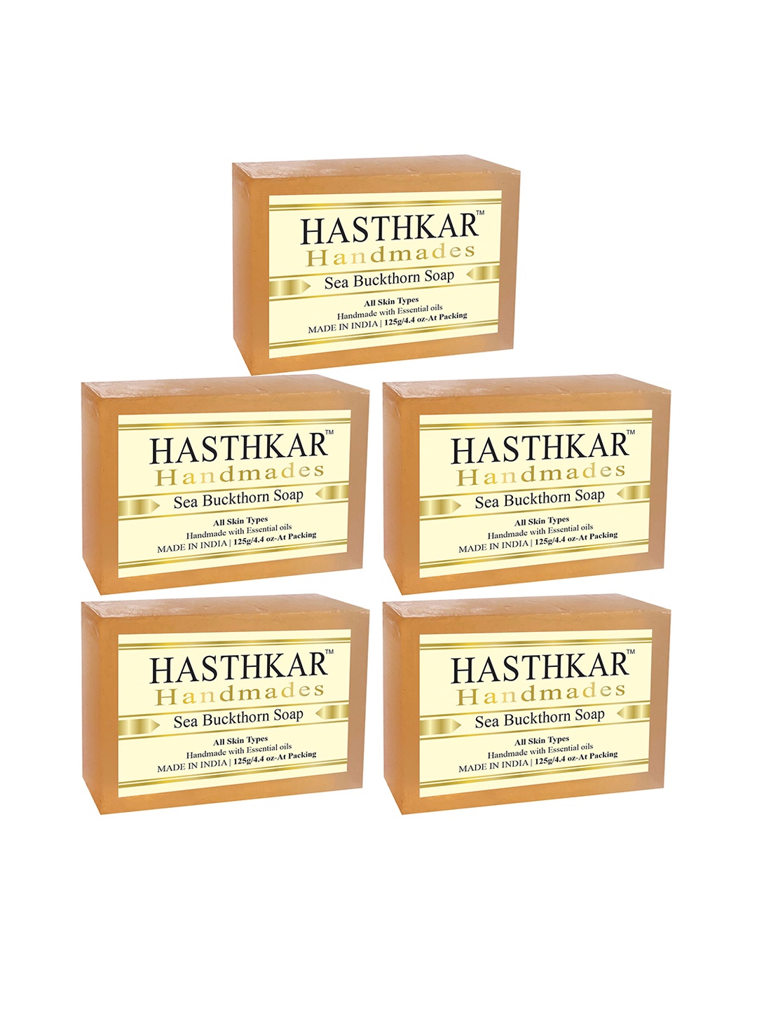 

Hasthkar Set of 5 Handmade Sea Buckthorn Soap with Glycerin & Coconut Oil - 125 g Each, Orange