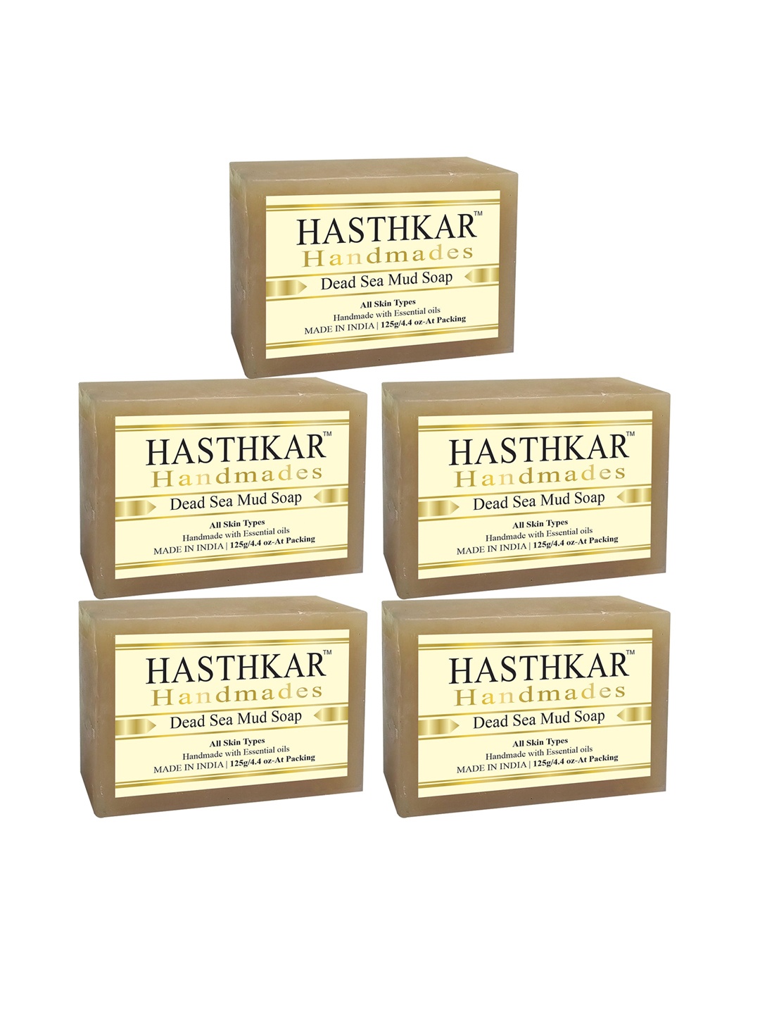 

Hasthkar Set of 5 Handmade Dead Sea Mud Soap with Glycerin & Coconut Oil - 125 g Each, Brown