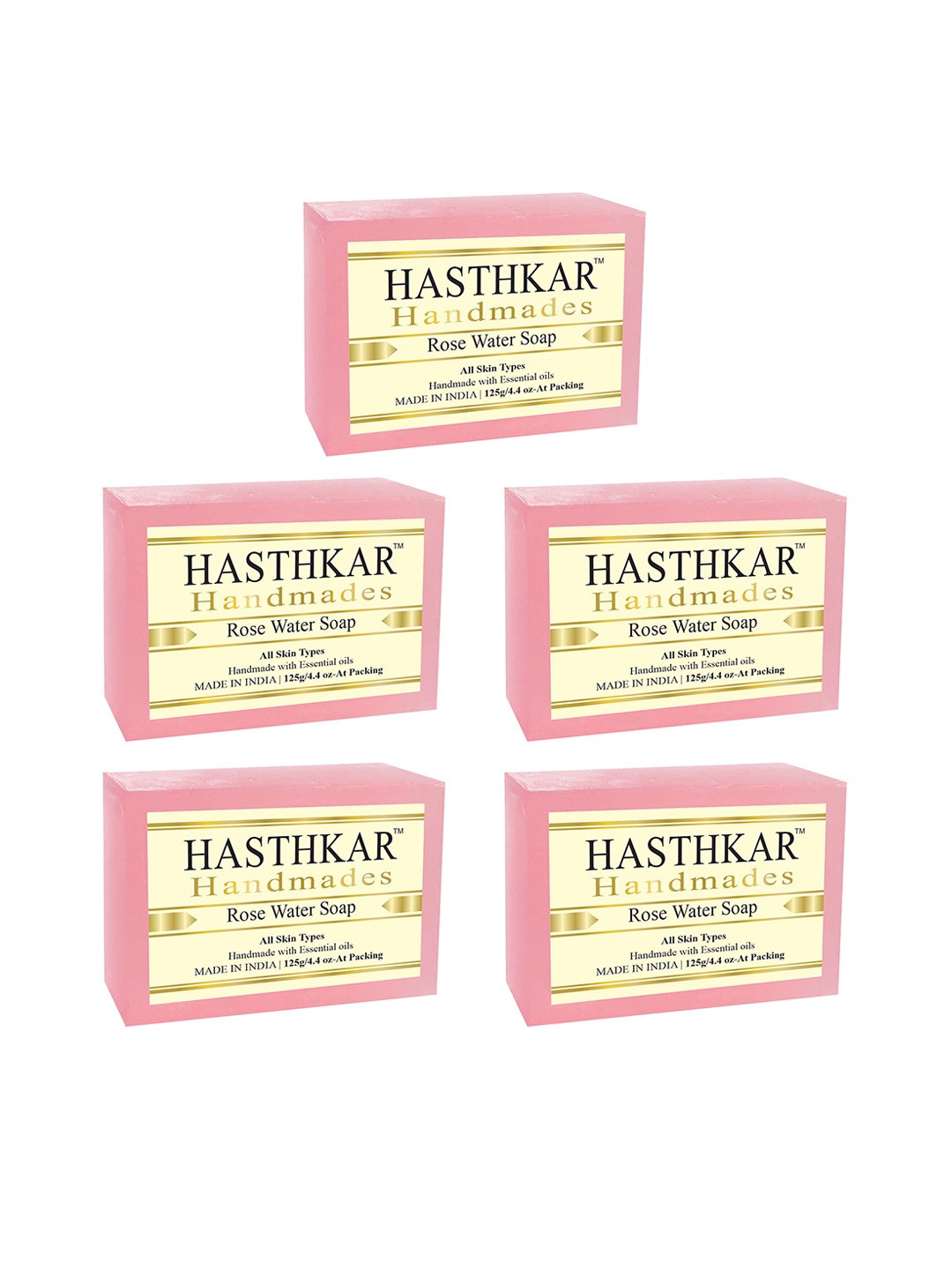 

Hasthkar Set of 5 Handmade Rose Water Soap for All Skin Types - 125 g Each, Pink