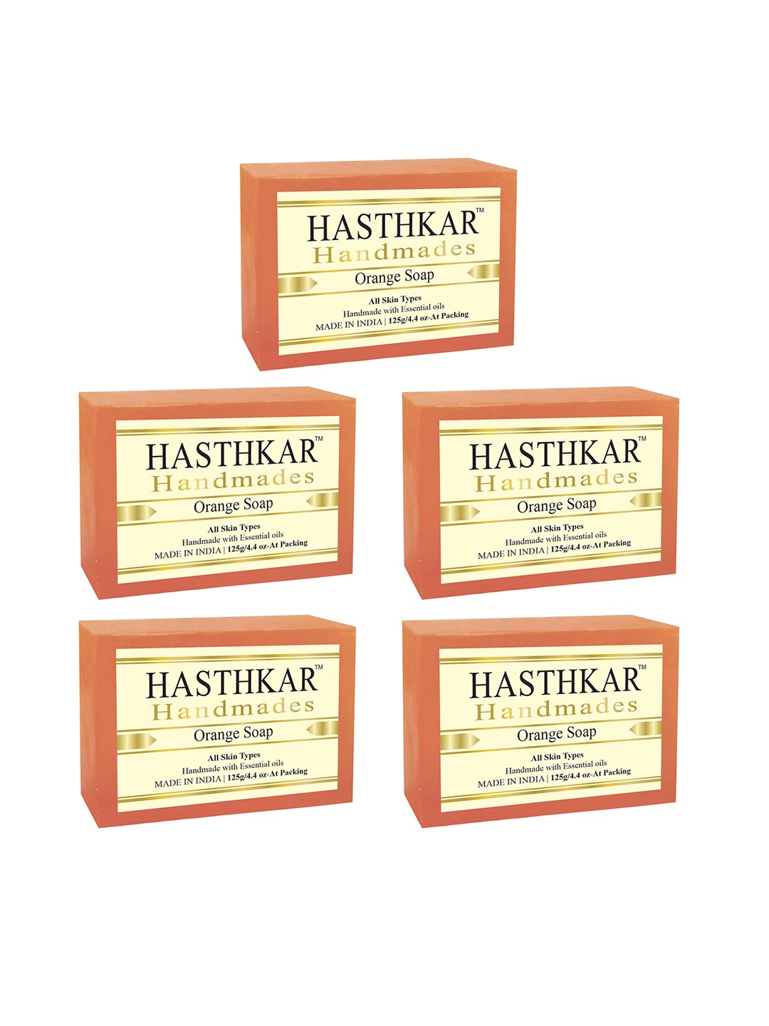 

Hasthkar Set of 5 Handmade Orange Soap with Glycerin & Coconut Oil - 125 g Each
