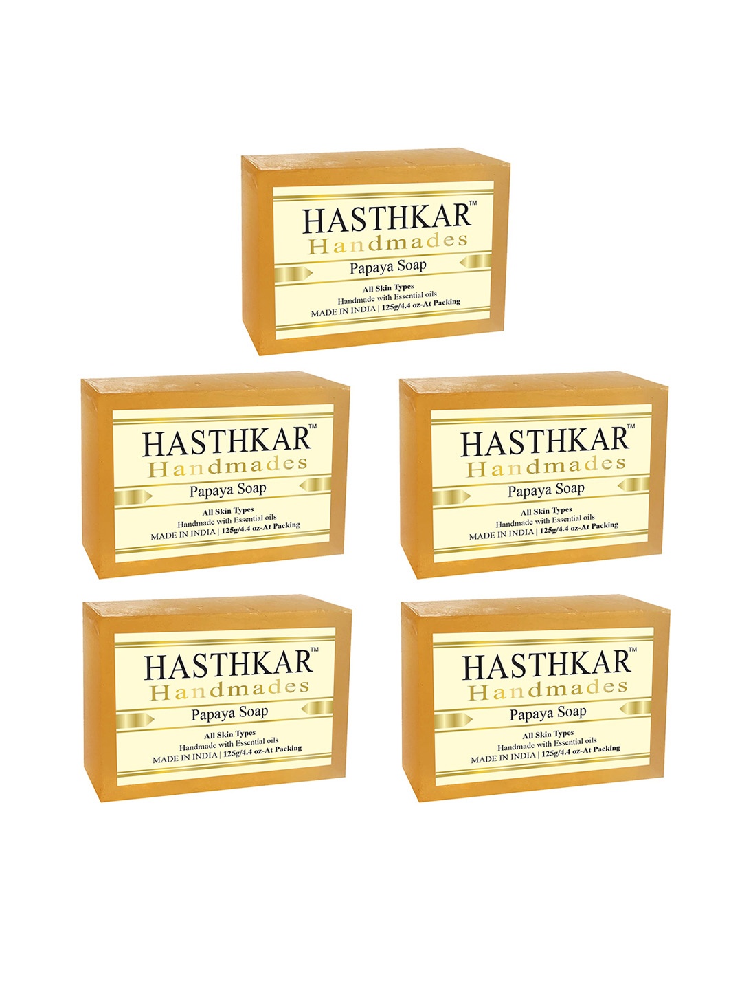 

Hasthkar Set of 5 Handmade Papaya Soap with Glycerin & Coconut Oil - 125 g Each, Orange