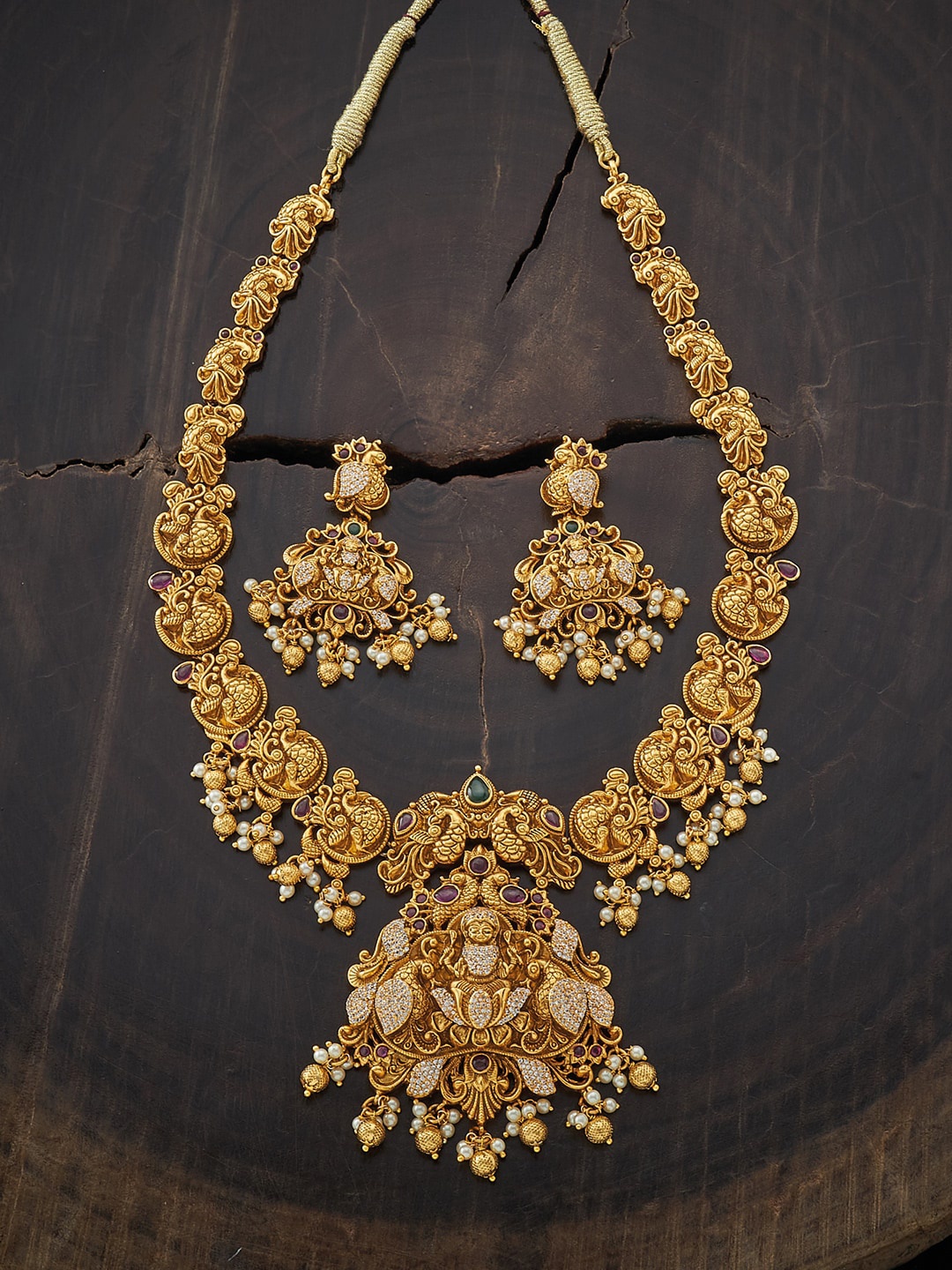 

Kushal's Fashion Jewellery Gold-Plated White & Pink Stone-Studded Antique Jewellery Set, Red