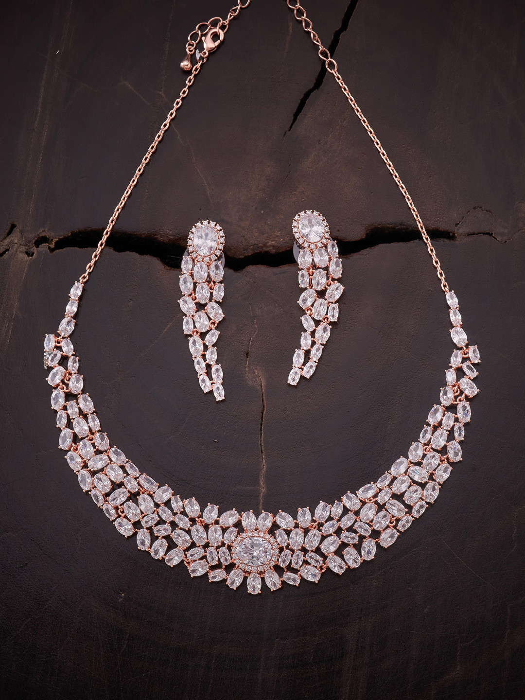 

Kushal's Fashion Jewellery Rose Gold-Plated White & Pink CZ-Studded Jewellery Set