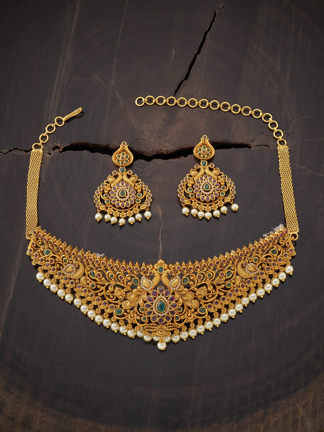 

Kushal's Fashion Jewellery Red & Green Gold-Plated Jewelry Set