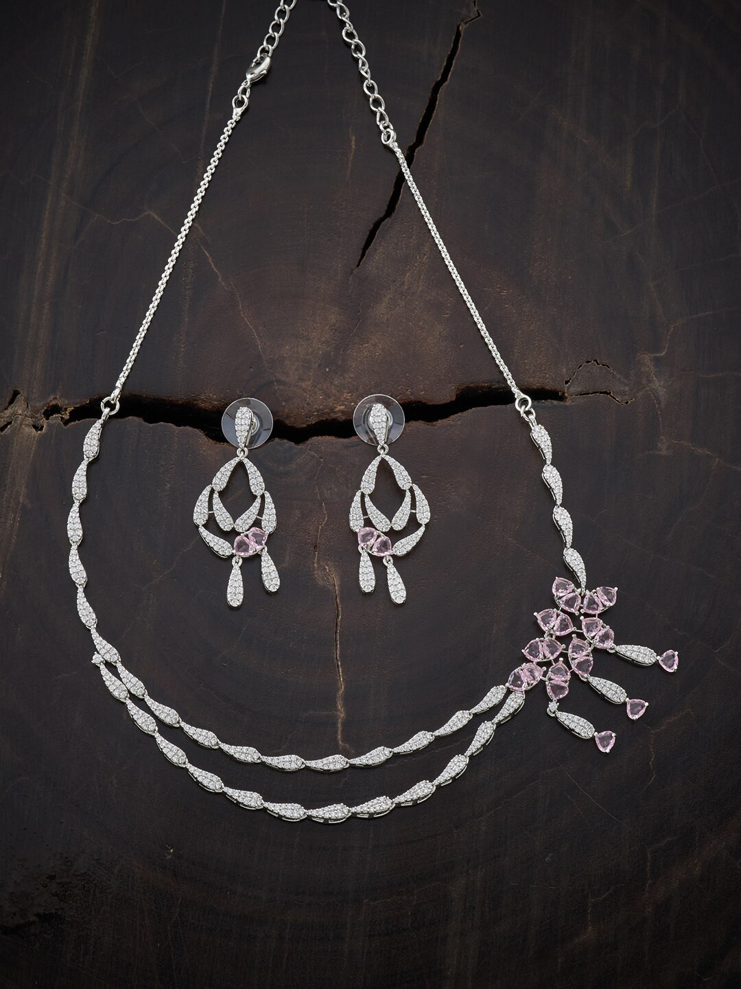 

Kushal's Fashion Jewellery Women Rhodium-Plated Pink CZ-Studded Jewellery Set