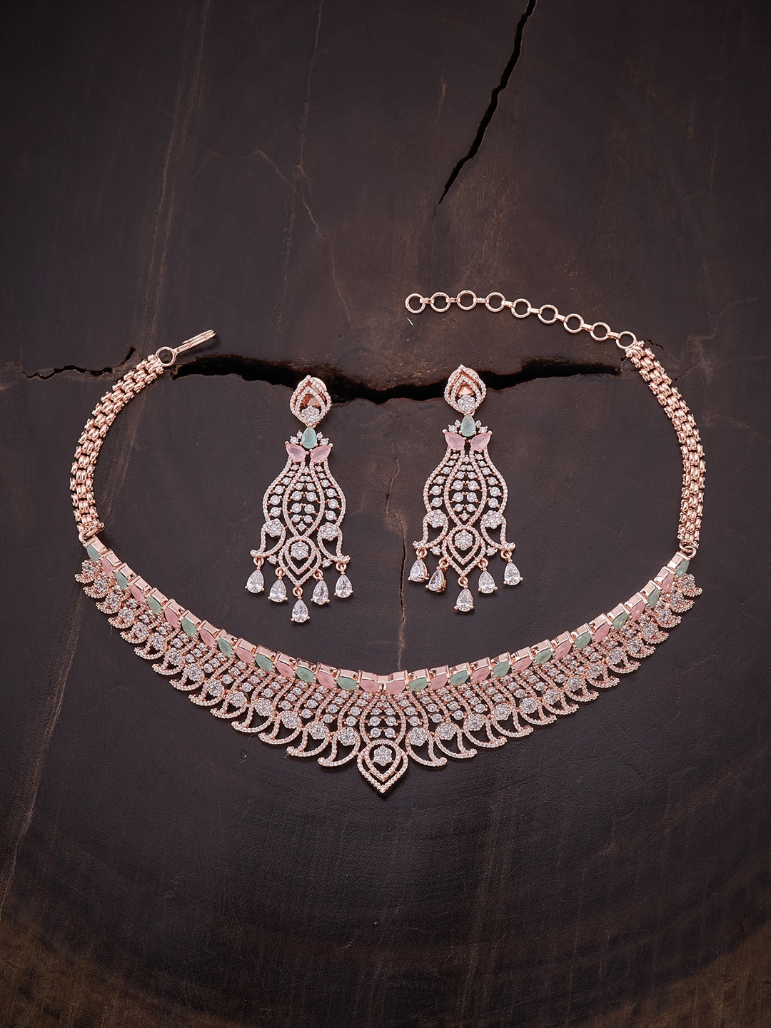 

Kushal's Fashion Jewellery Rose Gold-Plated Pink Stone Studded Jewellery Set