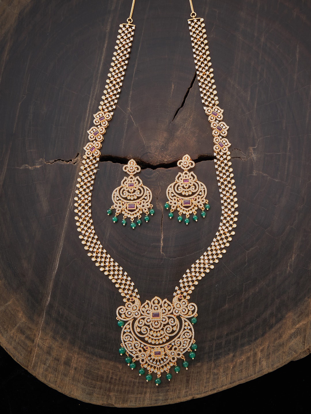 

Kushal's Fashion Jewellery Gold-Plated Red CZ Studded Jewellery Set