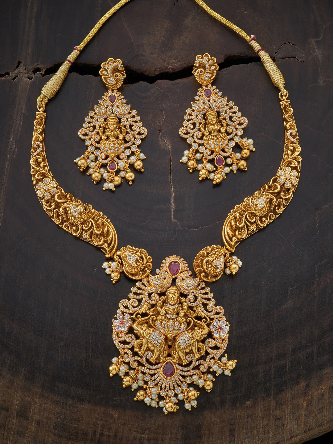 

Kushal's Fashion Jewellery Gold-Plated White & Red Stone-Studded Jewellery Set