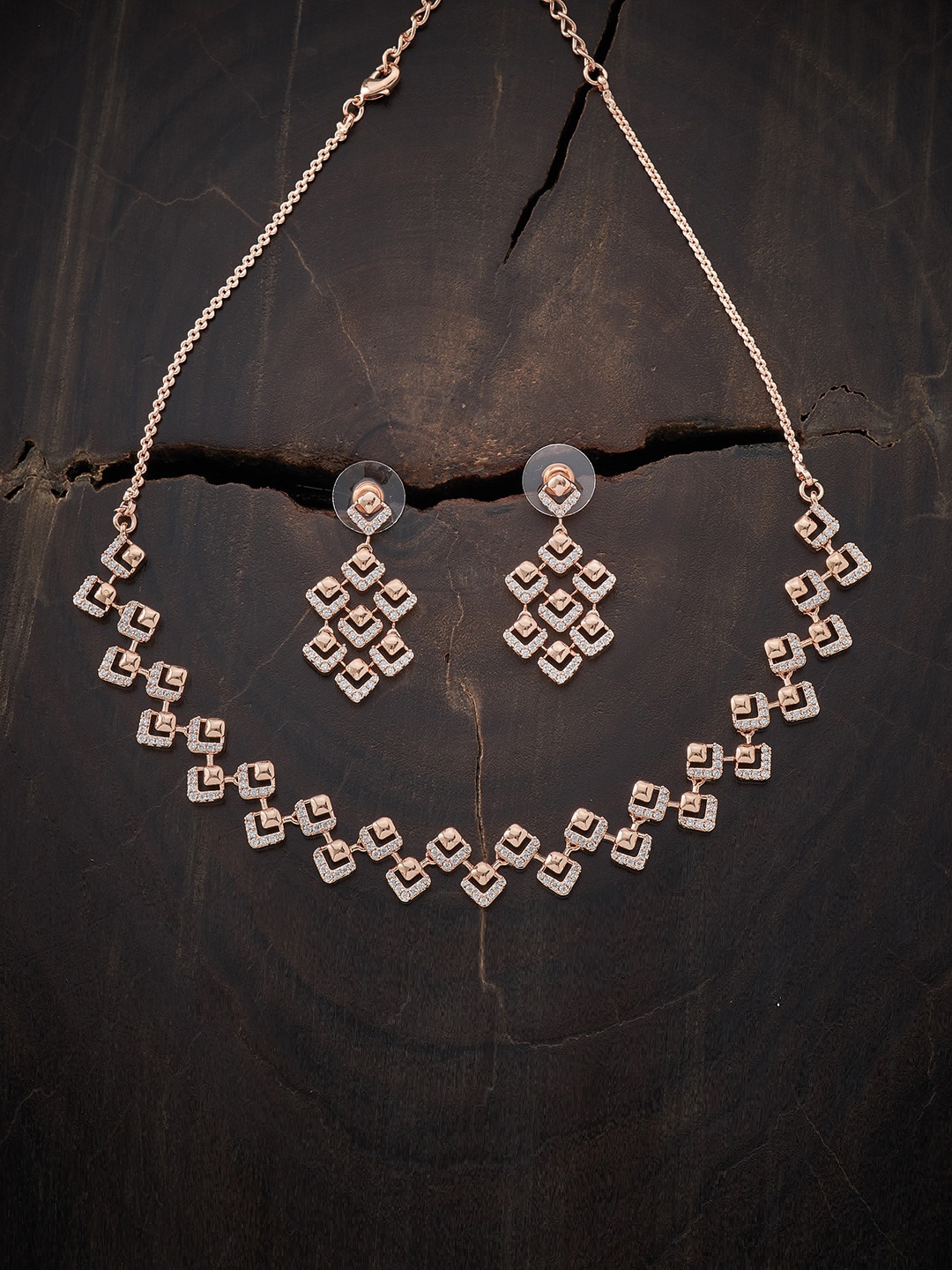 

Kushal's Fashion Jewellery Rose-Gold-Plated White CZ-Studded Jewellery Set