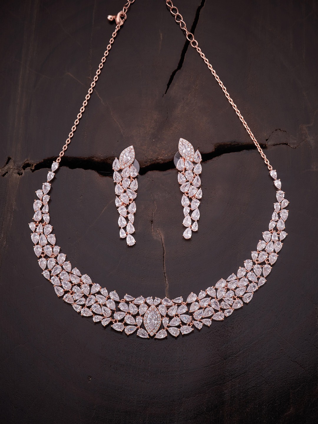 

Kushal's Fashion Jewellery Rose Gold-Plated White CZ-Studded Jewellery Set