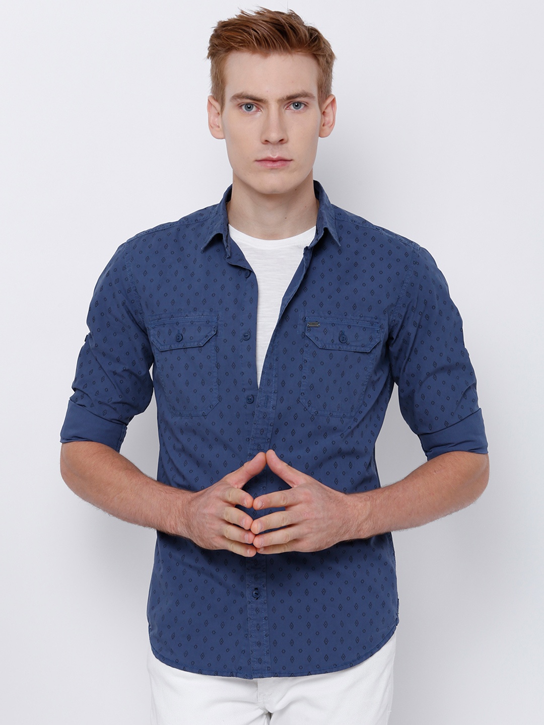 

LOCOMOTIVE Men Blue Slim Fit Printed Casual Shirt
