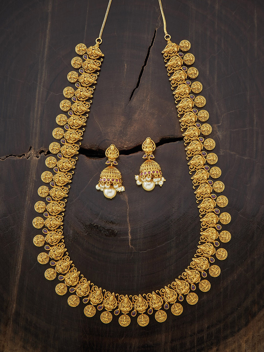 

Kushal's Fashion Jewellery Gold-Plated Red Stone Studded Jewellery Set