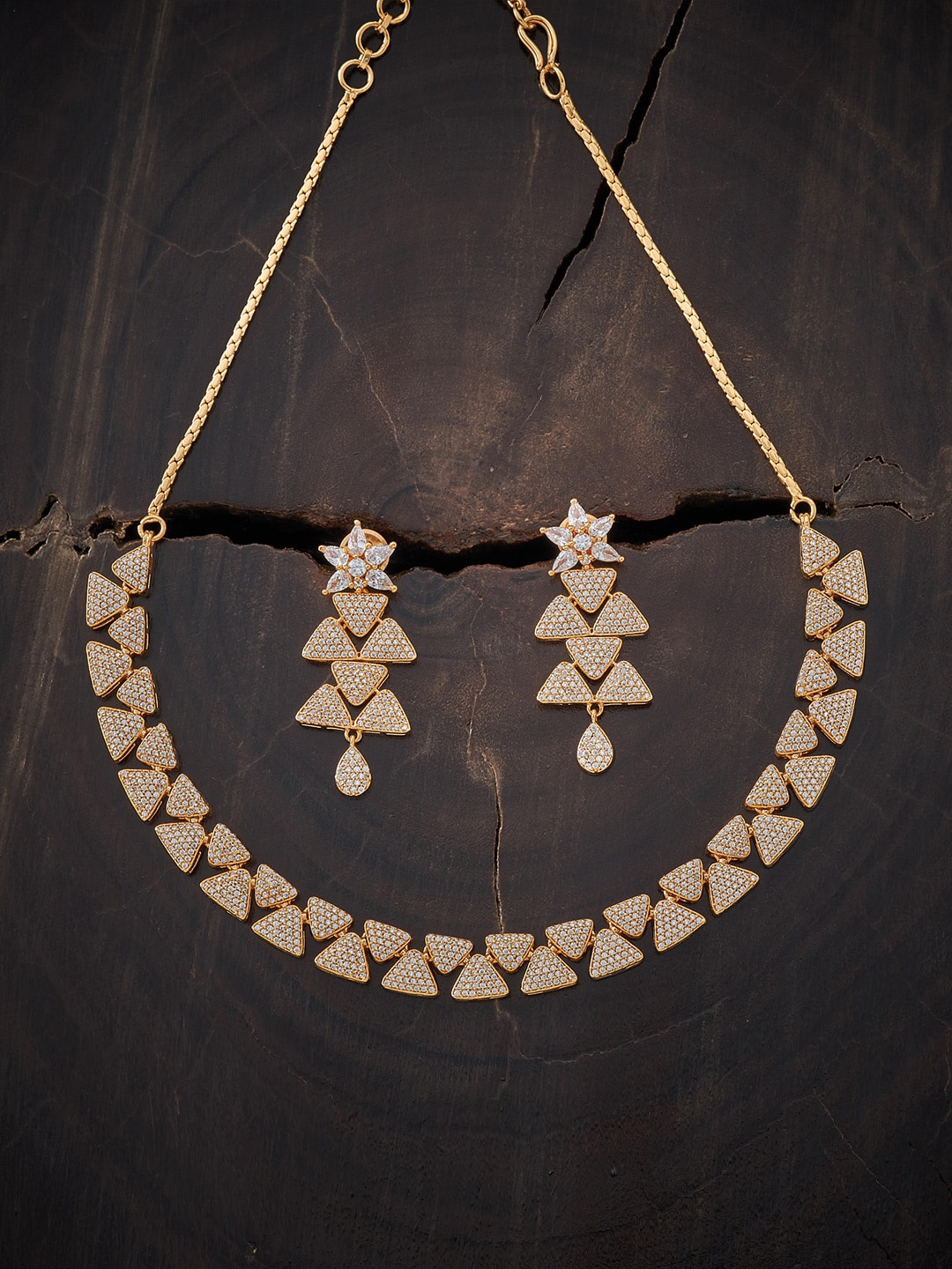 

Kushal's Fashion Jewellery Gold-Plated White Cubic Zirconia Studded Jewellery Set