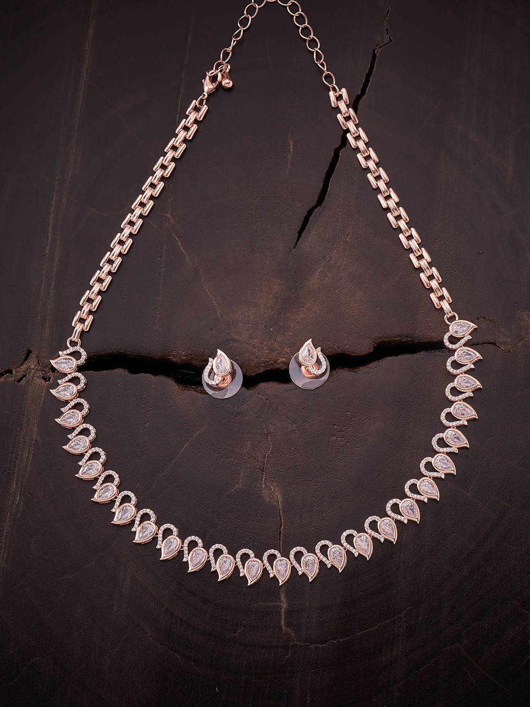 

Kushal's Fashion Jewellery Rose Gold-Plated White CZ Studded Jewellery Set