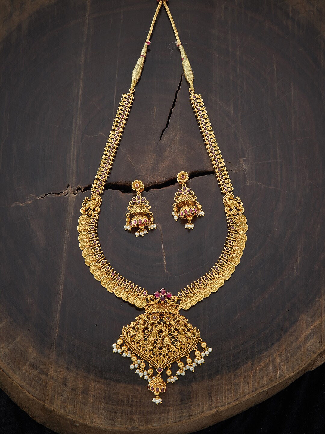 

Kushal's Fashion Jewellery Gold-Plated Red Stone Studded Jewellery Set