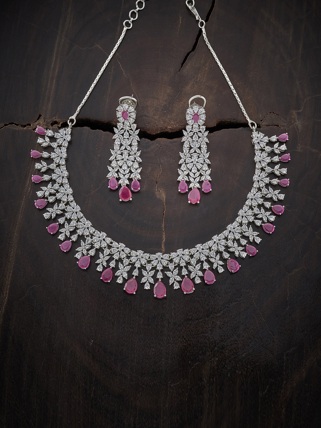 

Kushal's Fashion Jewellery Rhodium Plated Red Cubic Zirconia Studded Jewellery Set