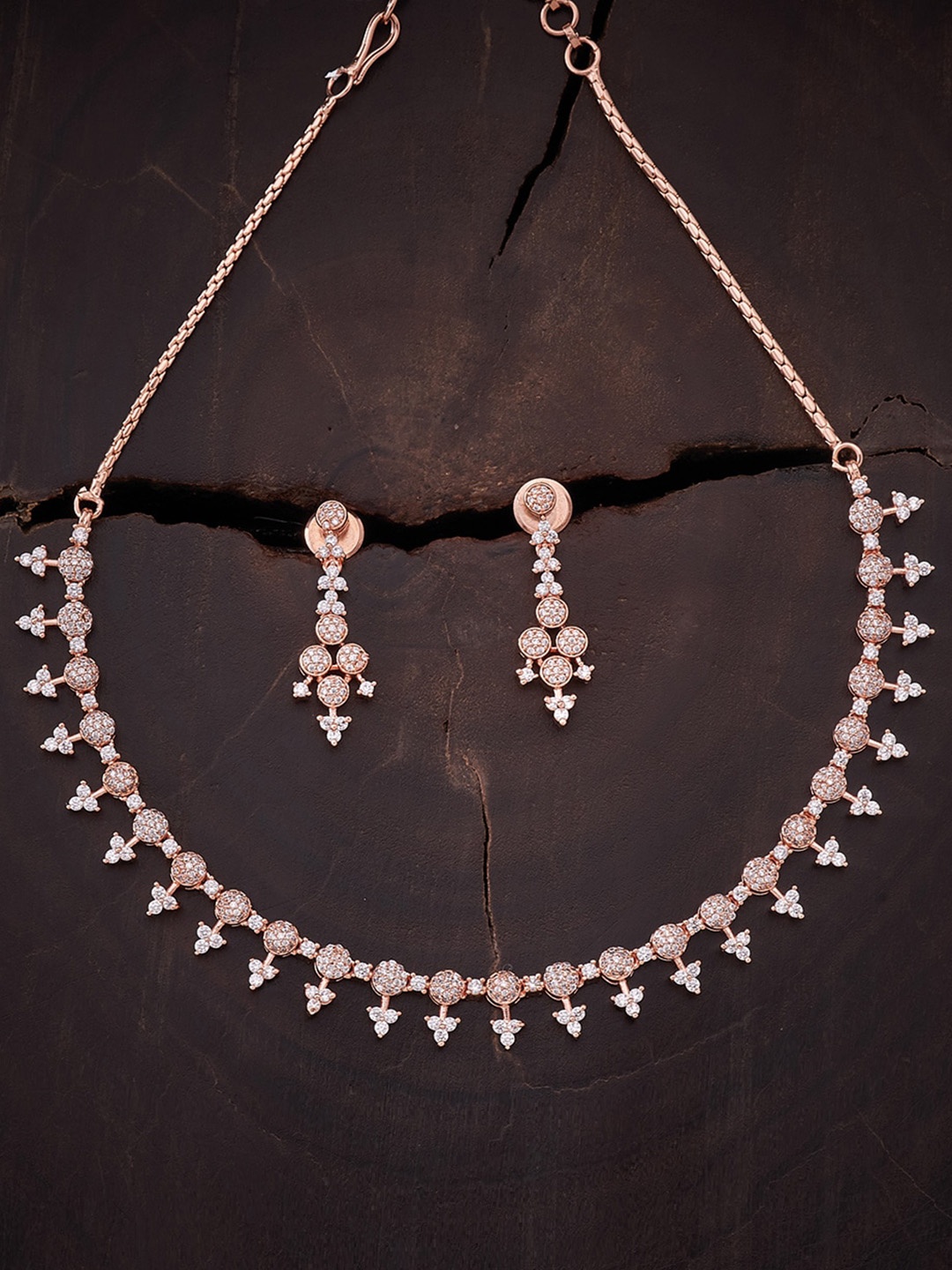 

Kushal's Fashion Jewellery Rose Gold-Plated White CZ-Studded Jewellery Set