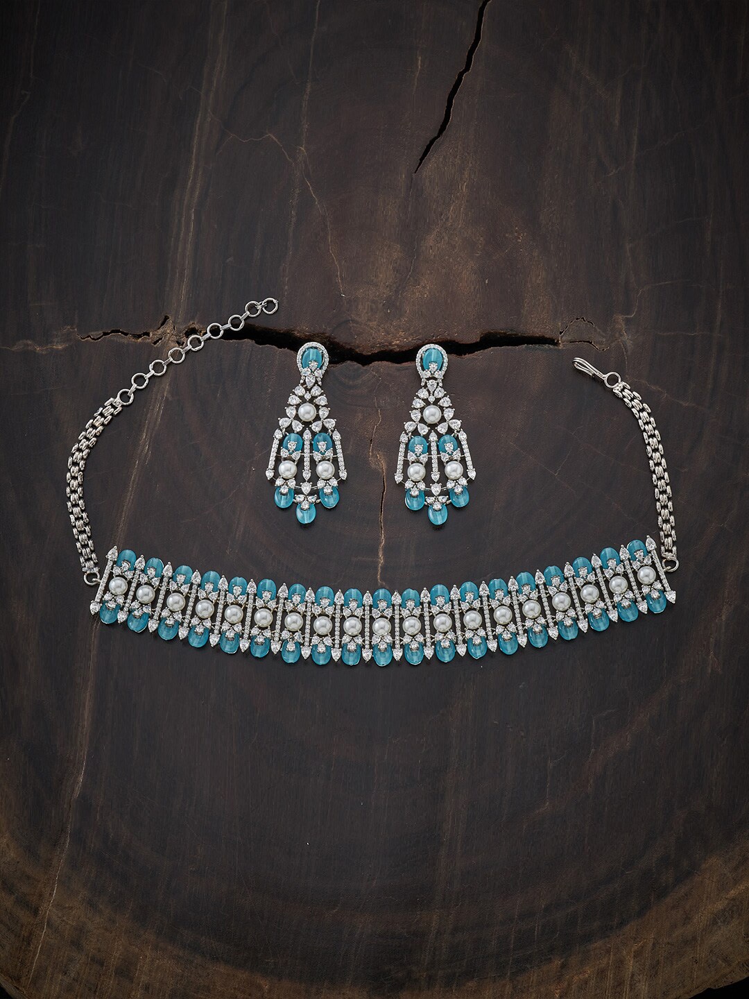 

Kushal's Fashion Jewellery Rhodium-Plated Silver-Toned & White CZ-Studded Jewellery Set