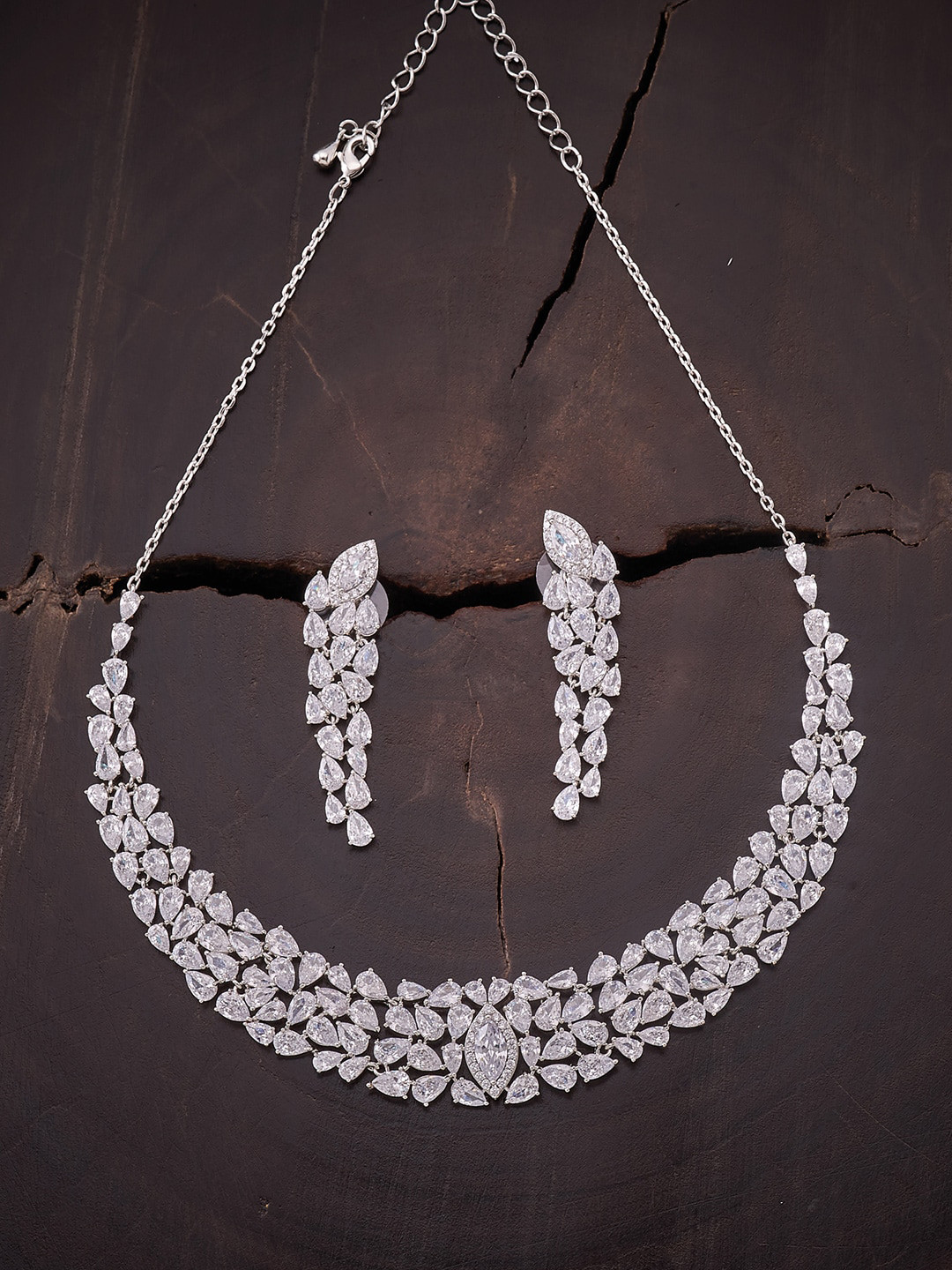 

Kushal's Fashion Jewellery Rhodium-Plated White CZ Studded Jewellery Set