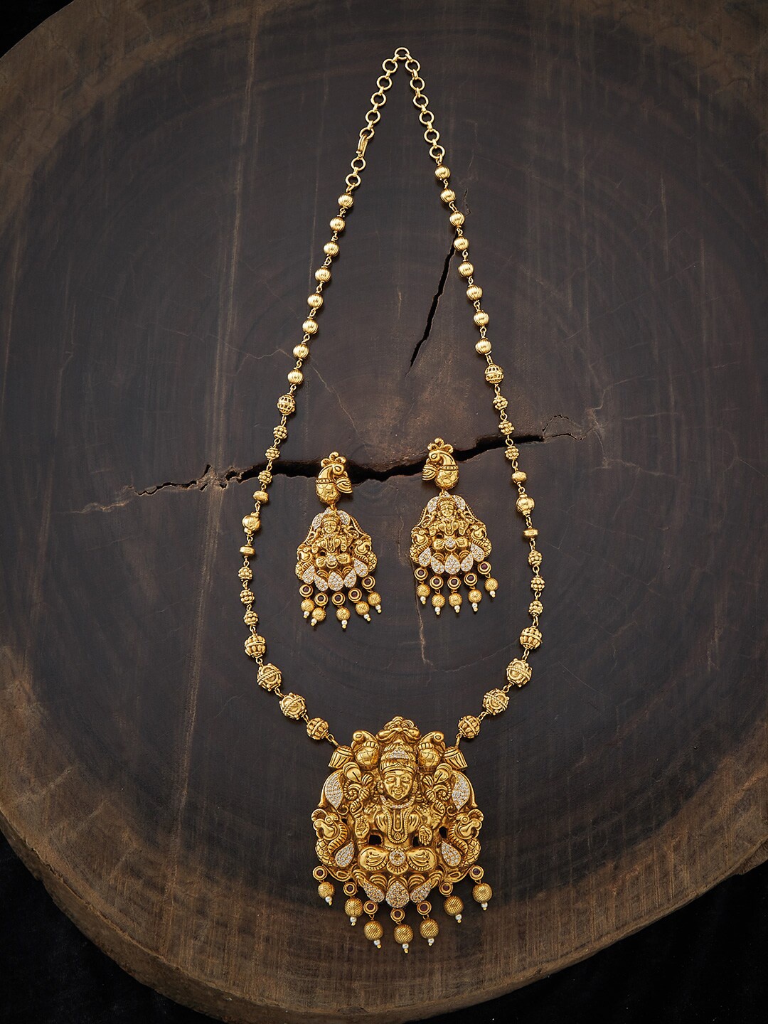 

Kushal's Fashion Jewellery Gold-Plated Red Stone Studded Temple Jewellery Set