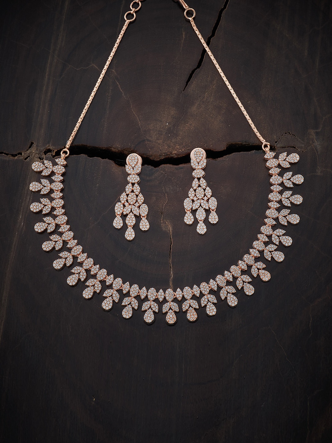 

Kushal's Fashion Jewellery Rose Gold-Plated White CZ Studded Jewellery Set