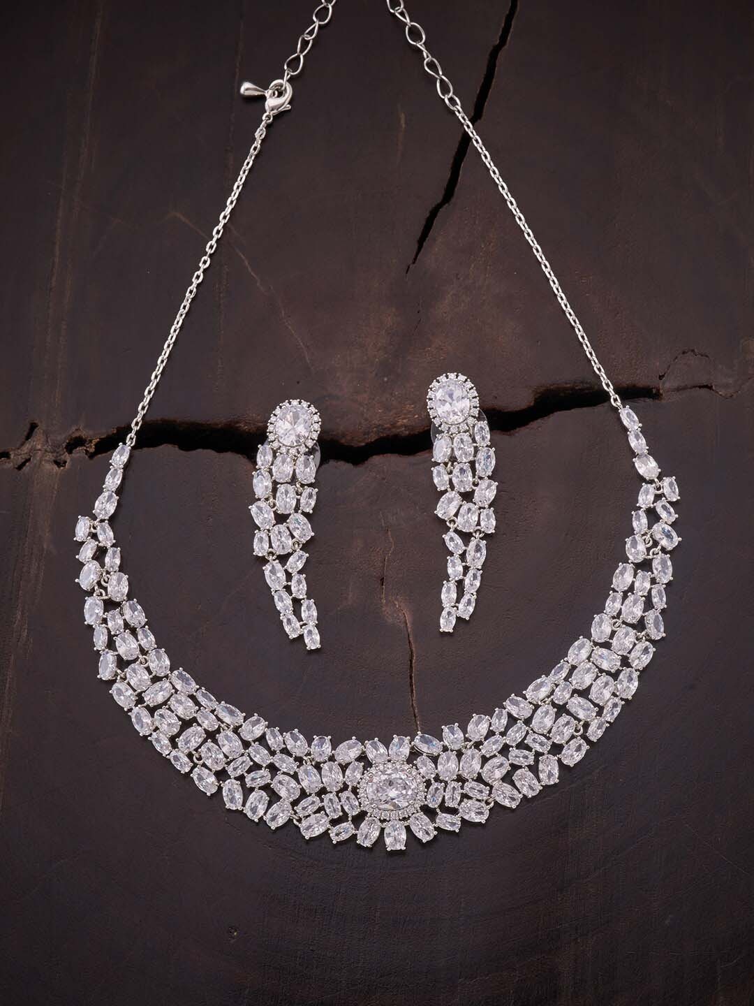 

Kushal's Fashion Jewellery Rhodium Plated White CZ Studded & Beaded Jewellery Set