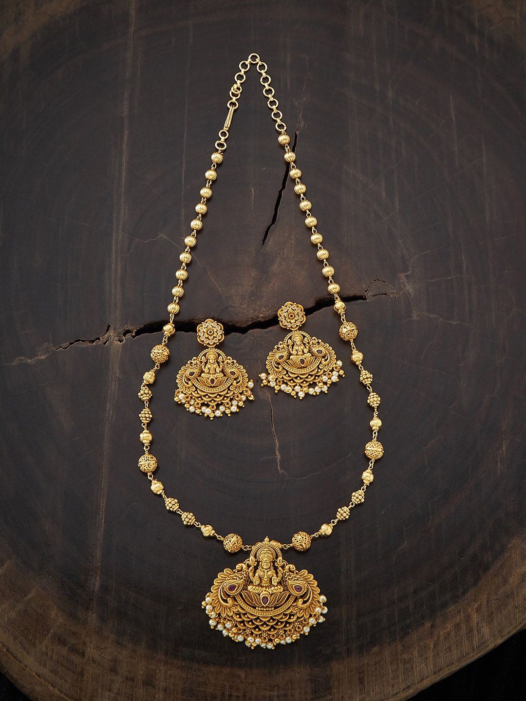 

Kushal's Fashion Jewellery Gold Plated Red Stone-Studded Jewellery Set