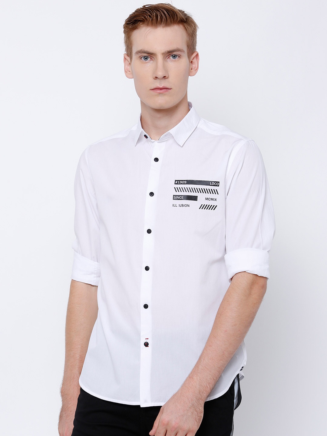 LOCOMOTIVE Men White Slim Fit Solid Casual Shirt