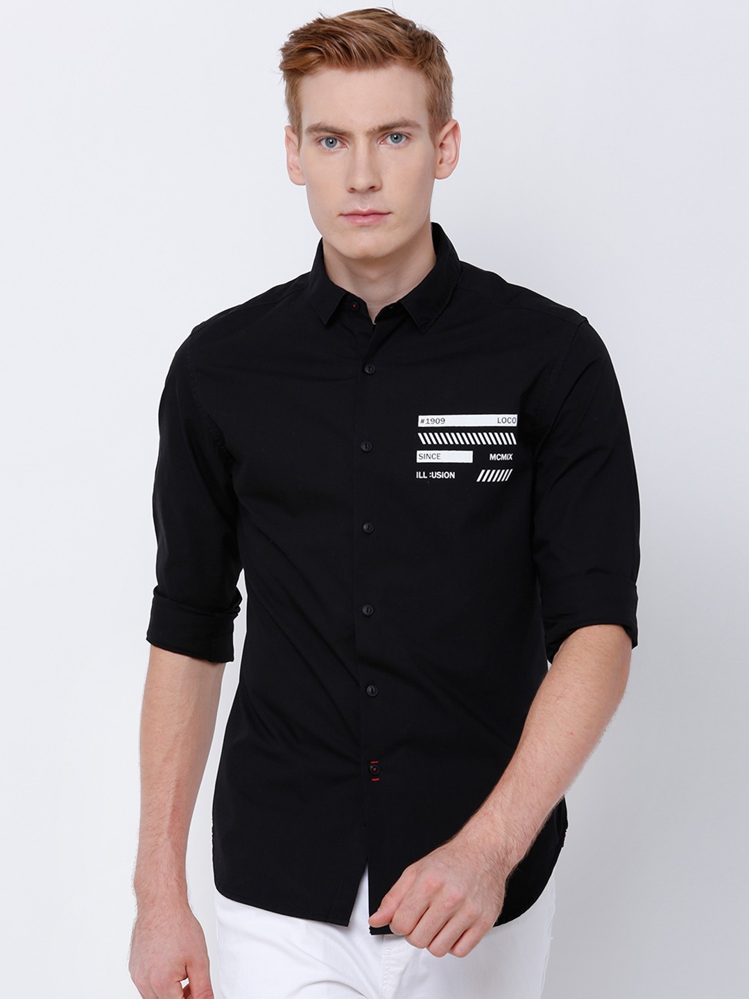 

LOCOMOTIVE Men Black Slim Fit Casual Shirt